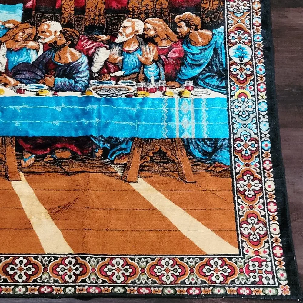 Vtg LAST SUPPER Jesus Christ Religious Tapestry Wall Home Decor 74 X 48 Velvet